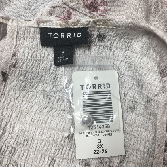 Torrid Victorian Babydoll Crinkle Gauze Midi Top Blouse Floral Ivory Plus Size 3 - Picture 11 of 16